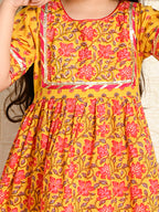 Yellow & Pink Kurti Legging Set