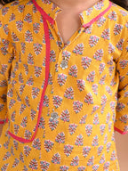 Yellow floral printed kurti with pink leggings