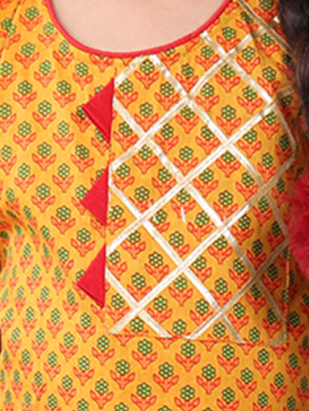 Yellow sleeveless cotton  kurti with Red leggings