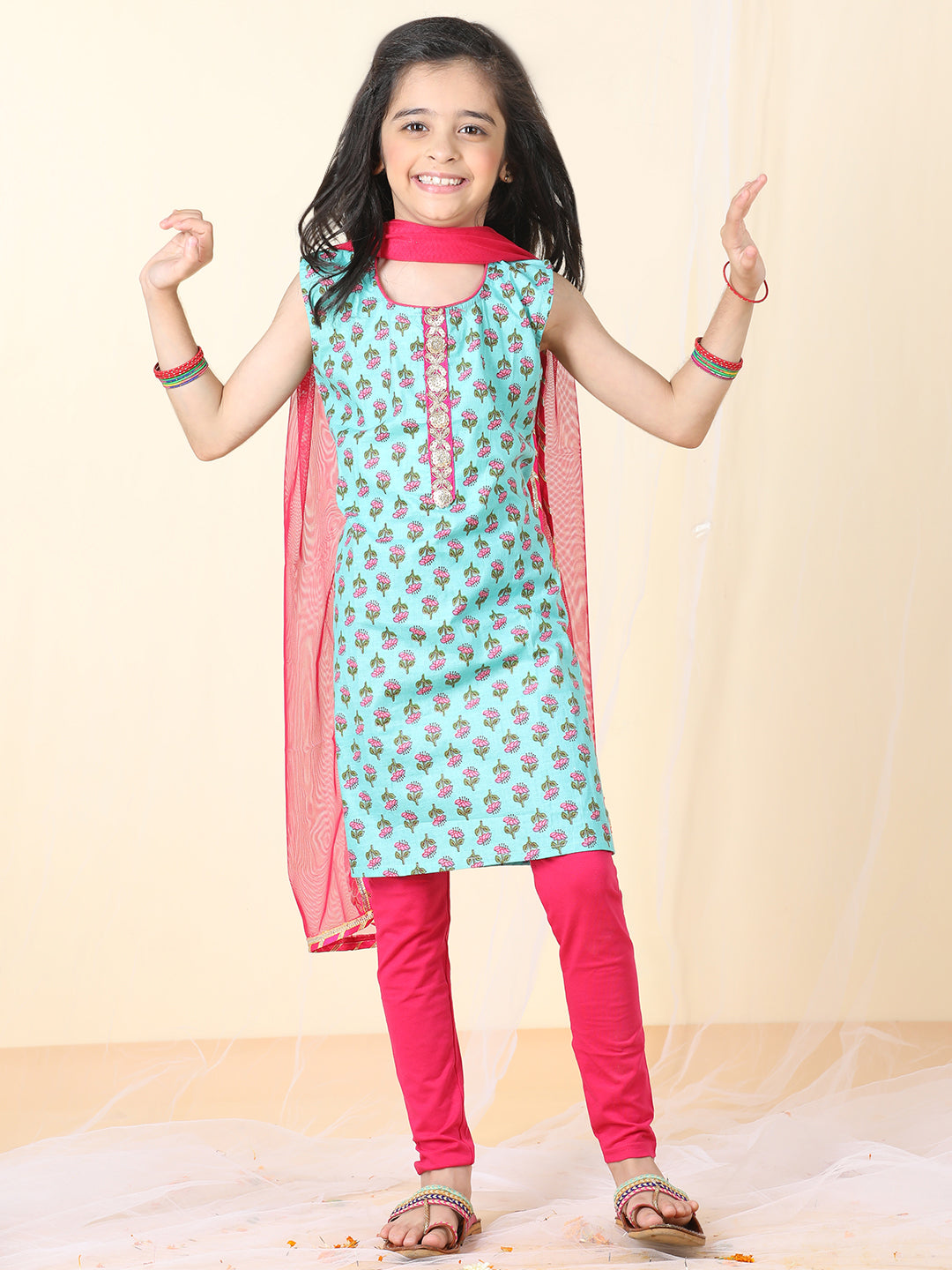 Blue & Pink Kurti Legging Set