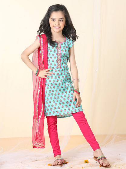 Blue & Pink Kurti Legging Set