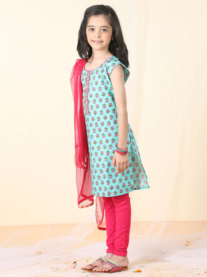 Blue & Pink Kurti Legging Set