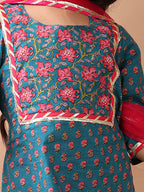 Blue kurti  paired with Pink leggings and dupatta