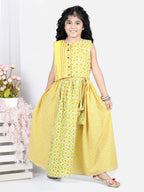 Yellow Printed top With Lace Embellished Leheriya Lehenga