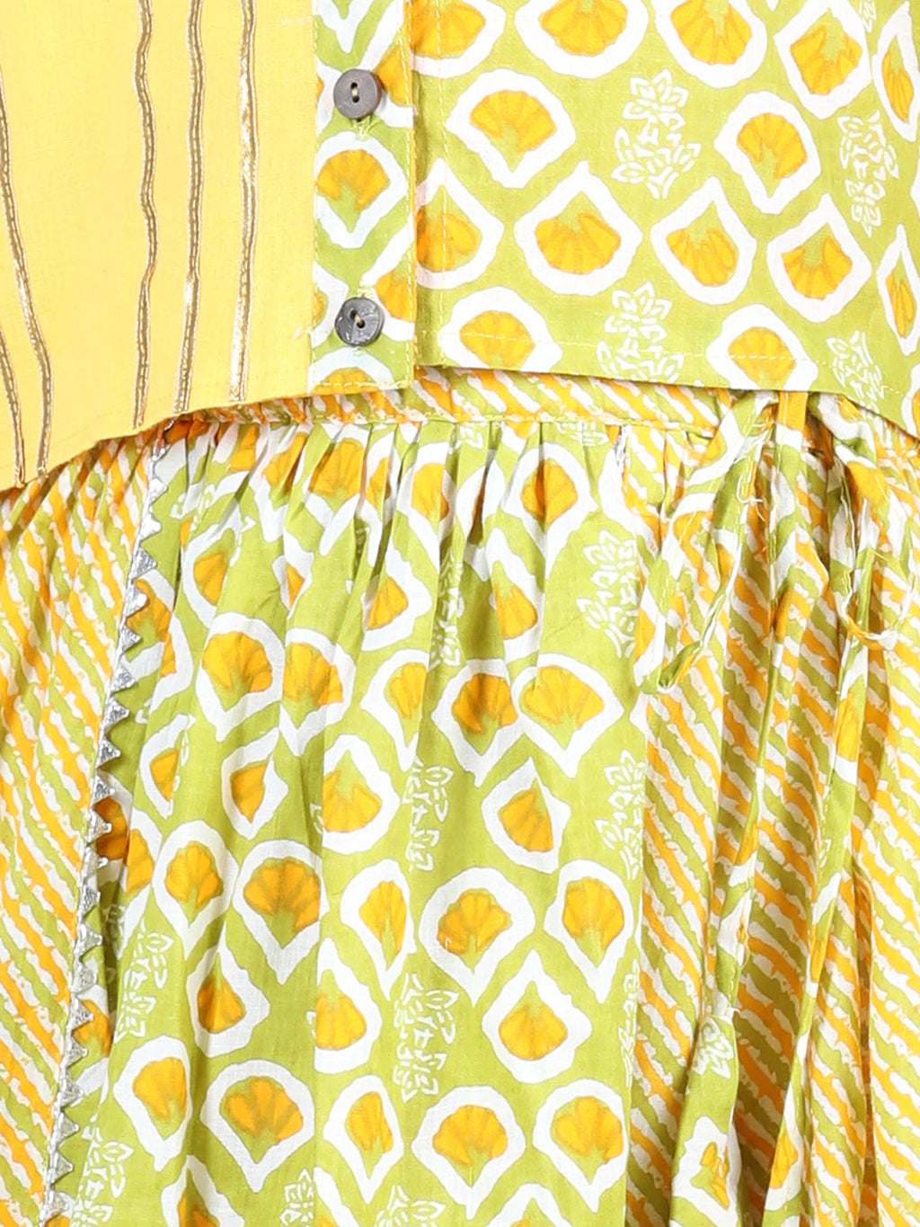 Yellow Printed top With Lace Embellished Leheriya Lehenga
