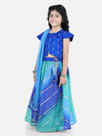Cap Sleeves Embroidered Top Lehriya Kota Lehenga  And Dupatta