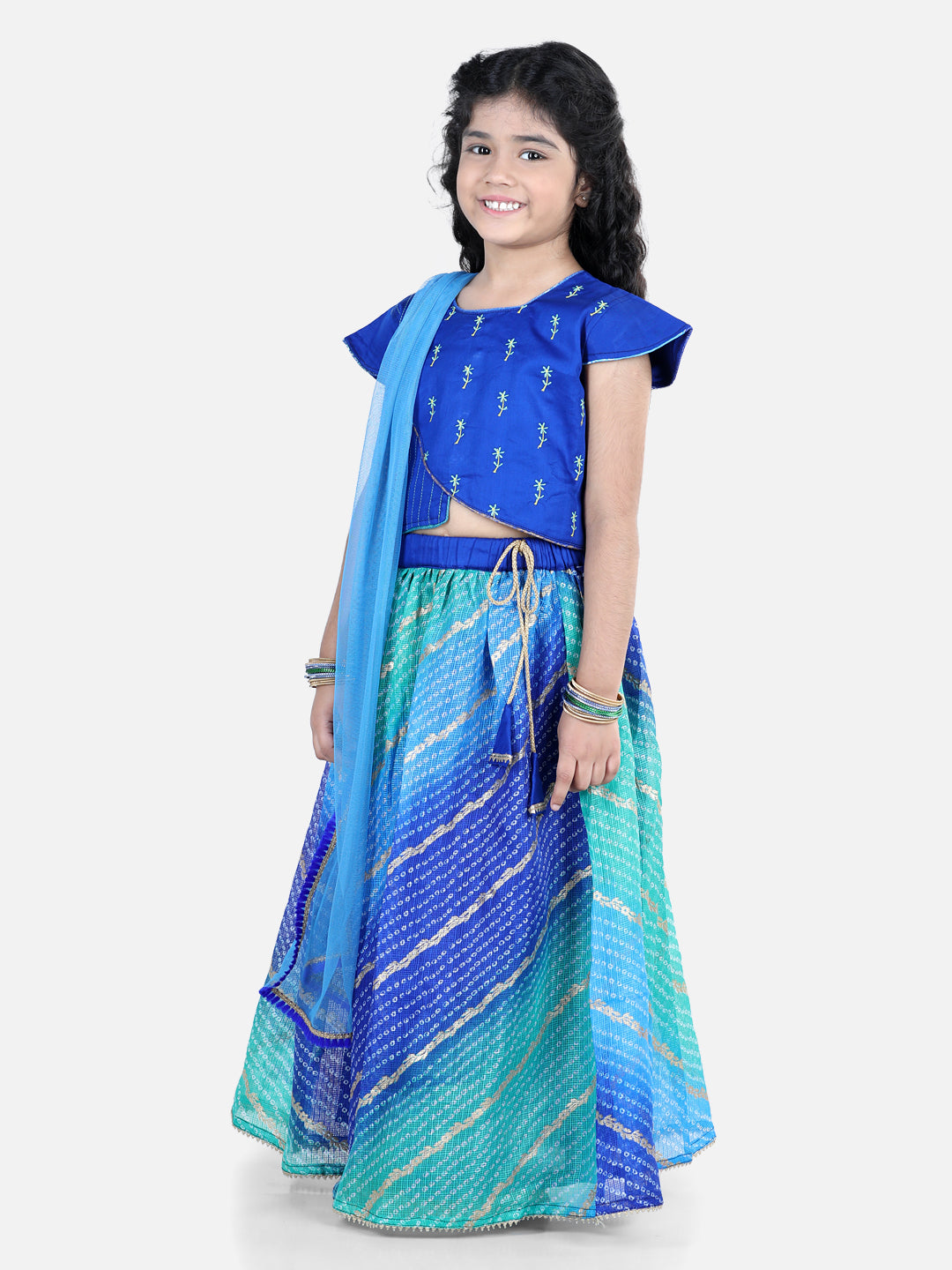 Cap Sleeves Embroidered Top Lehriya Kota Lehenga  And Dupatta