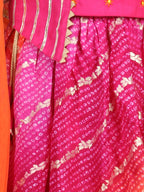 Flower Embroidery Choli & Bandhani Print Lehenga With Dupatta