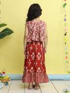 Red sleeveless floral printed  lehenga  set