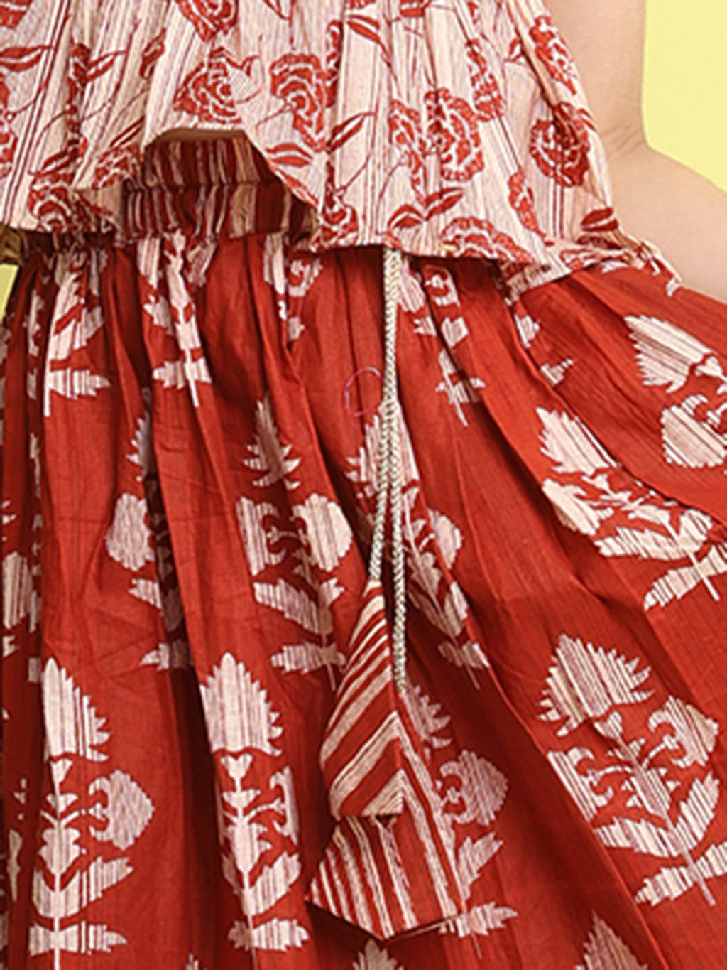 Red sleeveless floral printed  lehenga  set