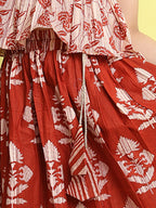 Red sleeveless floral printed  lehenga  set