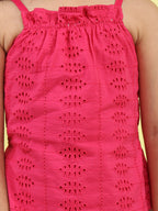 Pink sleeveless tie on hakoba top with light Pink floral printed Skirt