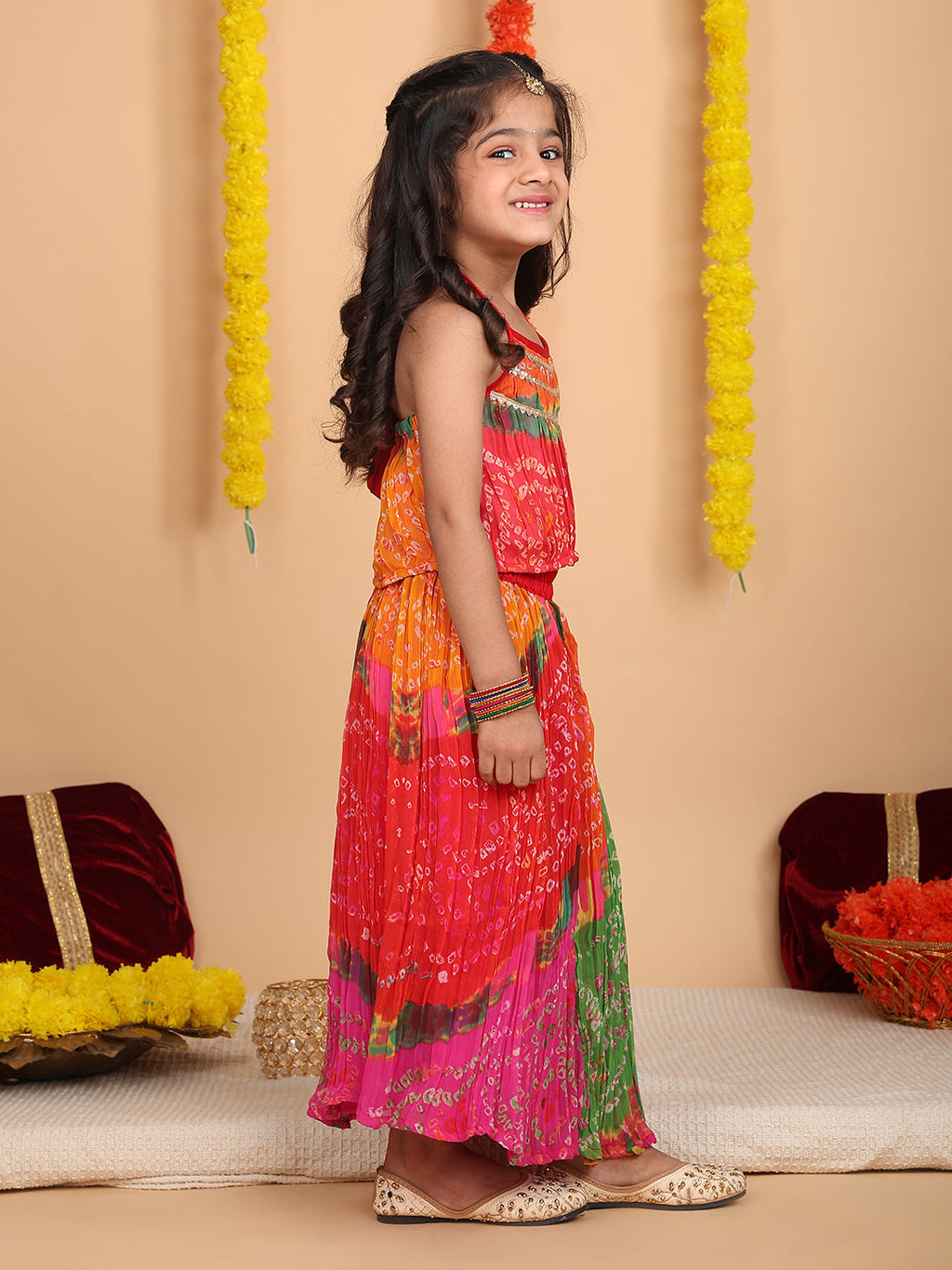 Multi Color bandez printed  sleeveless lehenga set