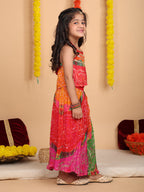 Multi Color bandez printed  sleeveless lehenga set