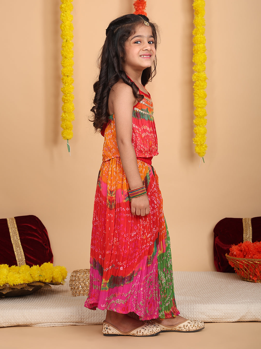 Multi Color bandez printed  sleeveless lehenga set