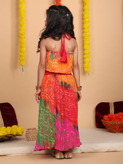 Multi Color bandez printed  sleeveless lehenga set