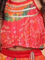 Multi Color bandez printed  sleeveless lehenga set
