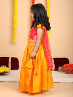 Yellow Short Sleeves Kota Printed lehenga with dupatta