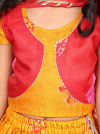 Yellow Short Sleeves Kota Printed lehenga with dupatta