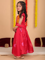 Red Short Sleeves Kota Printed lehenga with dupatta