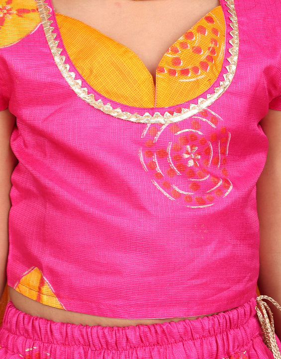 Pink Short Sleeves Kota Printed lehenga with dupatta