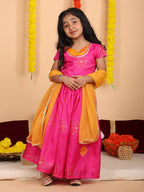 Pink Short Sleeves Kota Printed lehenga with dupatta