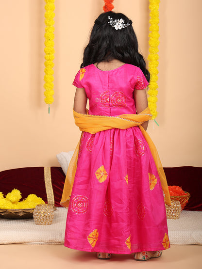 Pink Short Sleeves Kota Printed lehenga with dupatta
