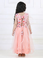 Peach Floral Sequins Top with Layered Net Lehenga and dupatta
