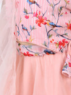 Peach Floral Sequins Top with Layered Net Lehenga and dupatta