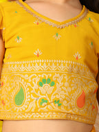 Yellow Short Sleeves Printed lehenga with dupatta
