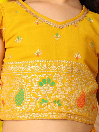 Yellow Short Sleeves Printed lehenga with dupatta