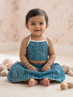 Blue bandhani printed sleeveless lehenga set