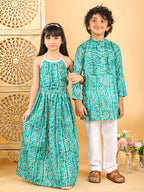 Green bandhani  printed  sleeveless lehenga set