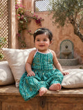 Green bandhani  printed  sleeveless lehenga set
