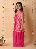 Pink crushed lehenga with embroidered top and patola long jacket