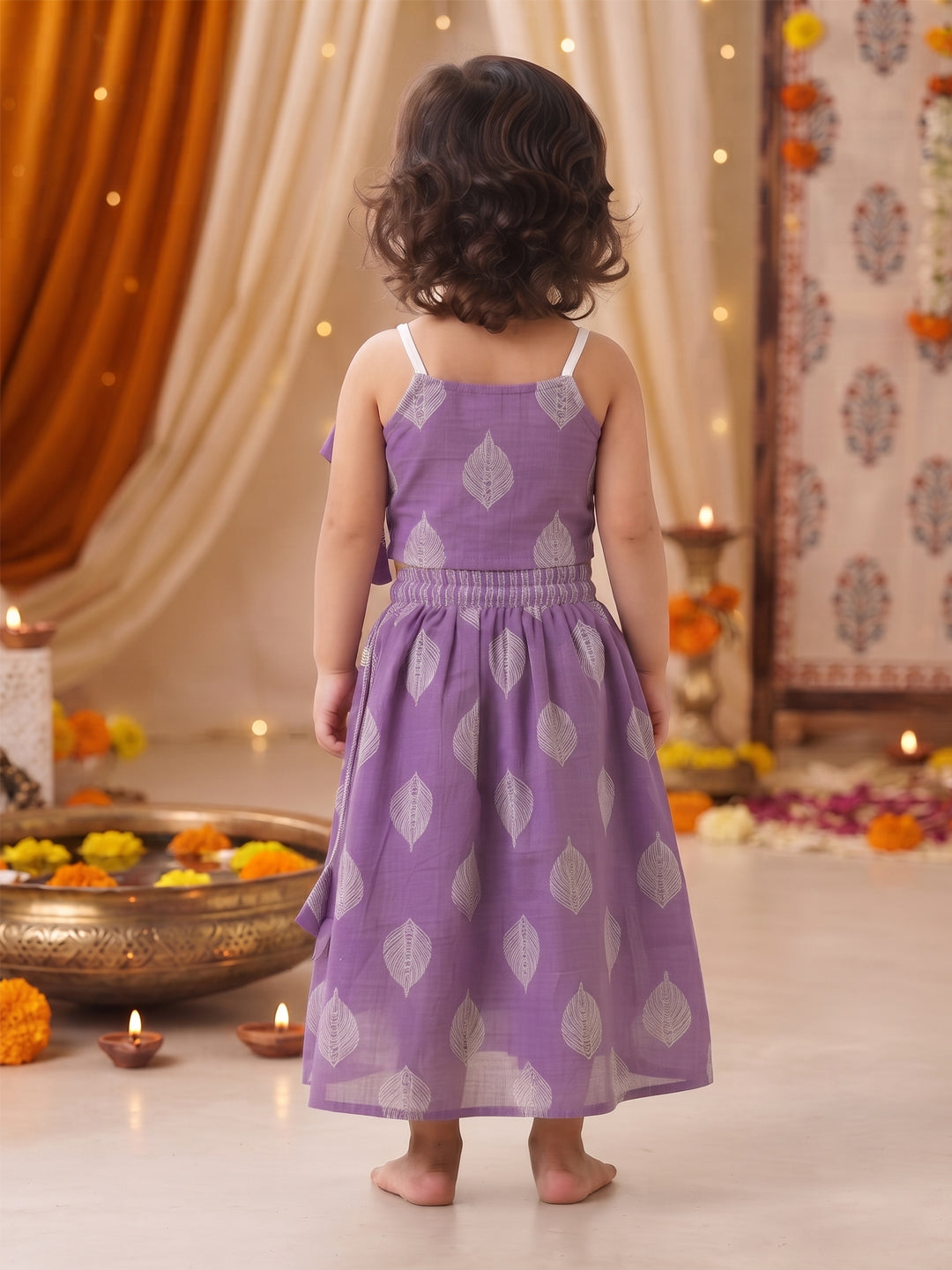 Purple printed lehenga with Halter neck Top