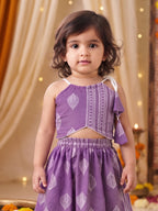 Purple printed lehenga with Halter neck Top