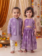 Purple printed lehenga with Halter neck Top