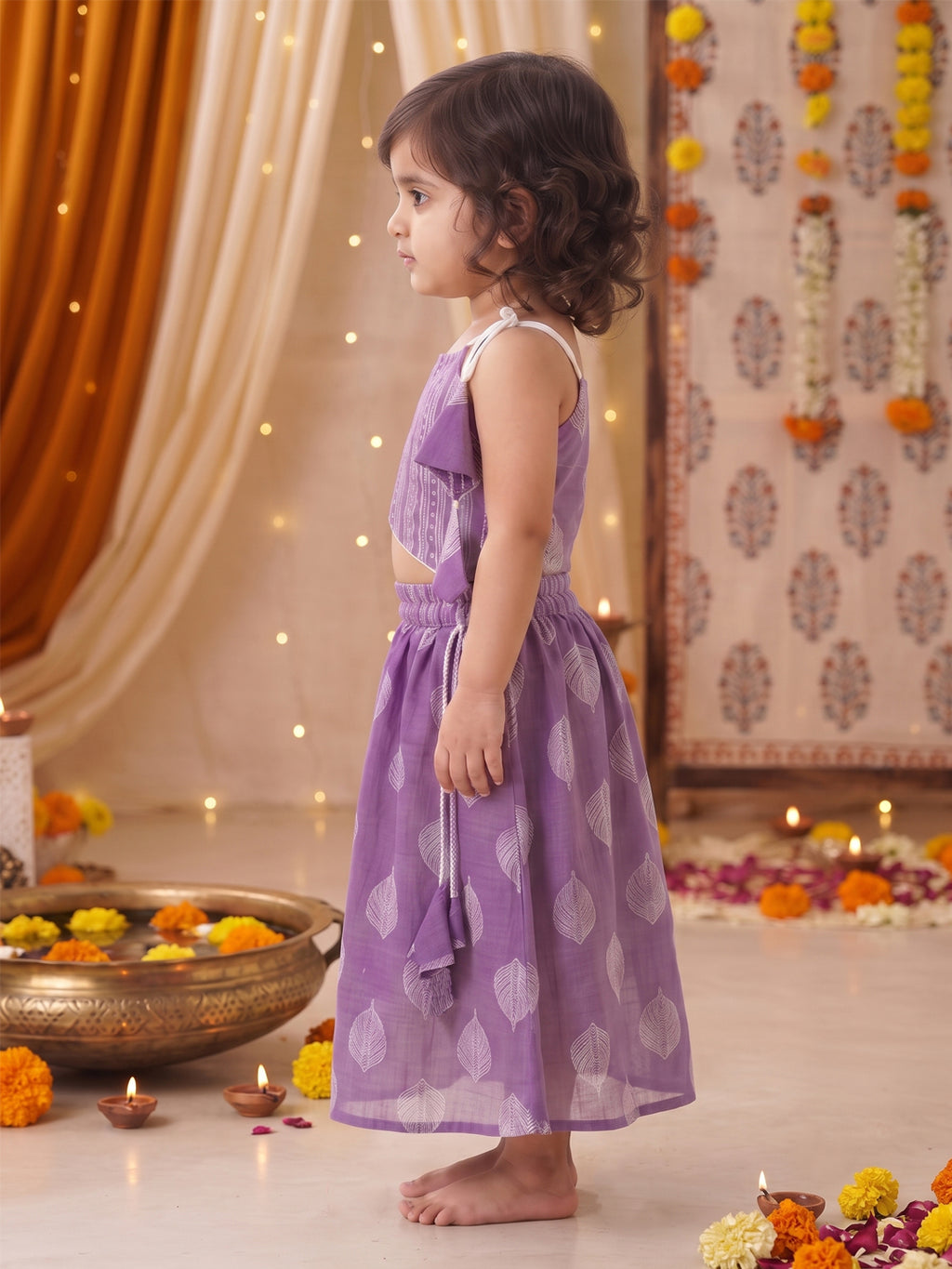 Purple printed lehenga with Halter neck Top