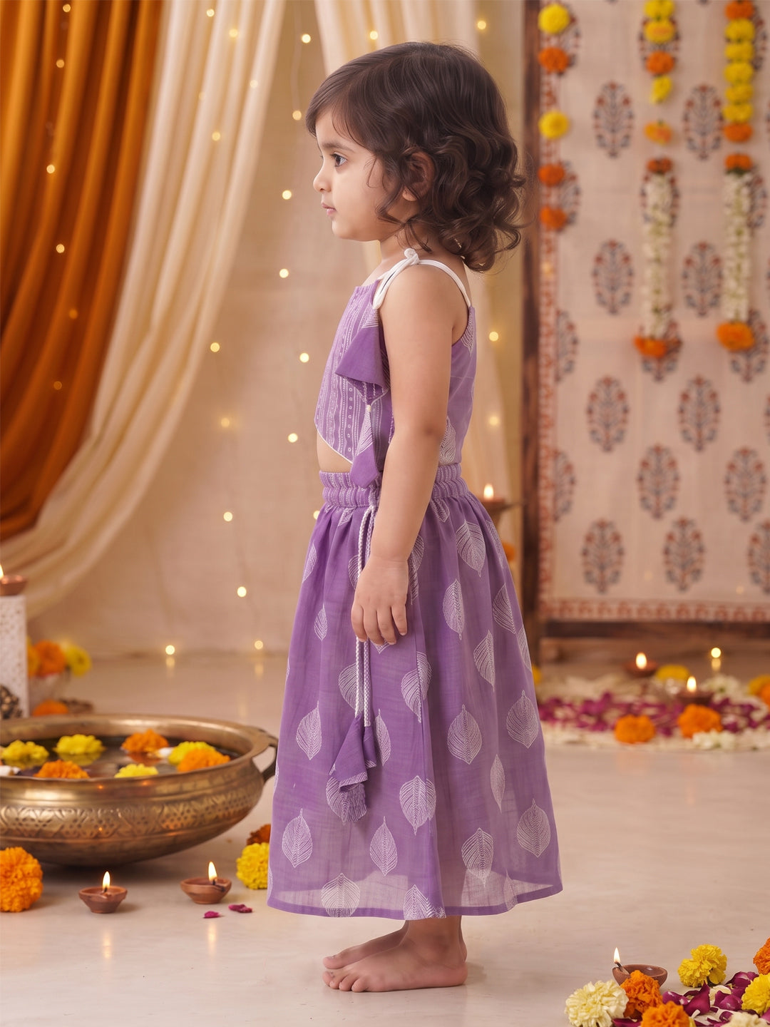Purple printed lehenga with Halter neck Top