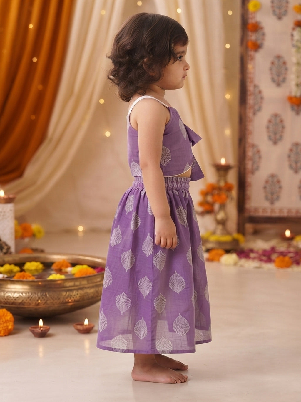Purple printed lehenga with Halter neck Top