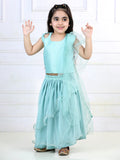 Blue Sequins Top with Layered Net Lehenga and dupatta