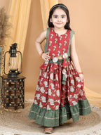 Red Floral top With Printed and Kantha Thread Work Detailed Lehenga