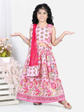 Pink floral printed top with  lehenga and dupatta