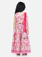 Pink floral printed top with  lehenga and dupatta