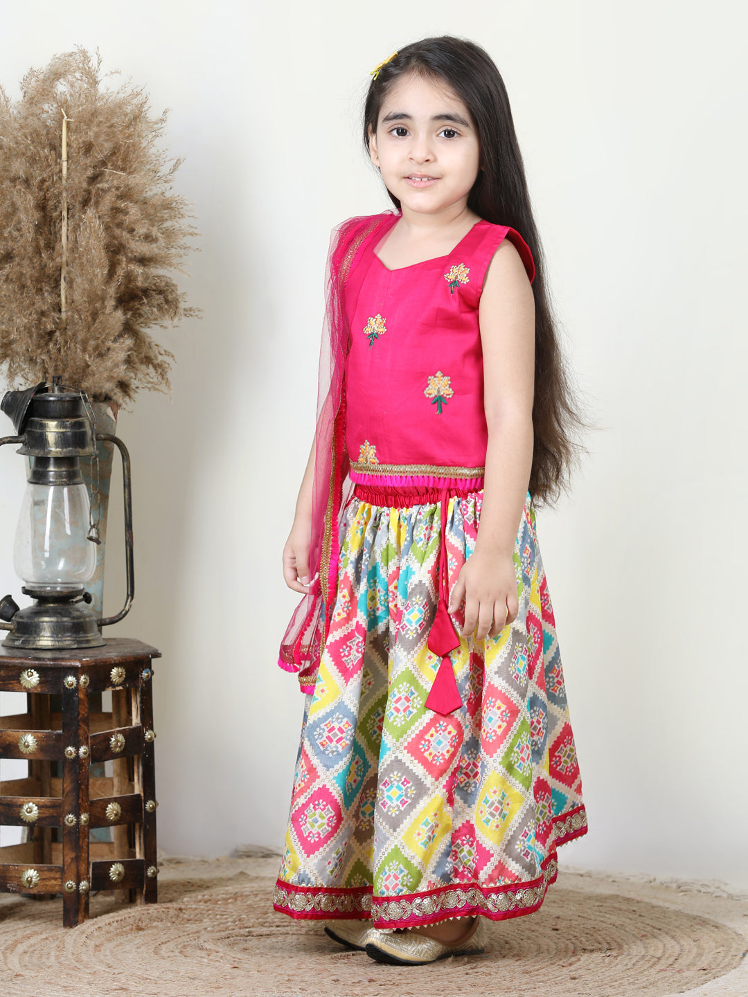 Sequenced Lehenga with Floral Embroidered Top and Dupatta