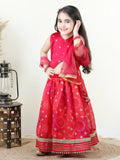 Pink Embroidered Top with gold printed lehenga and dupatta