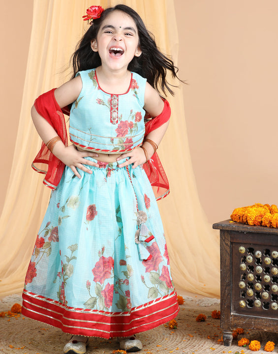 Floral Kota lehenga and top and dupatta