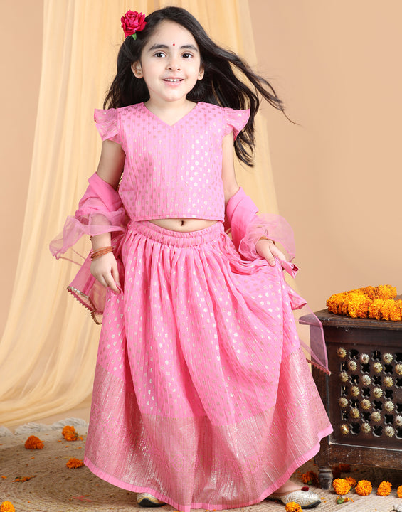 Cap Sleeves Embroidered Pleated Top And Lehenga