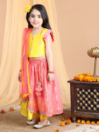 Yellow and pink lehenga top and dupatta